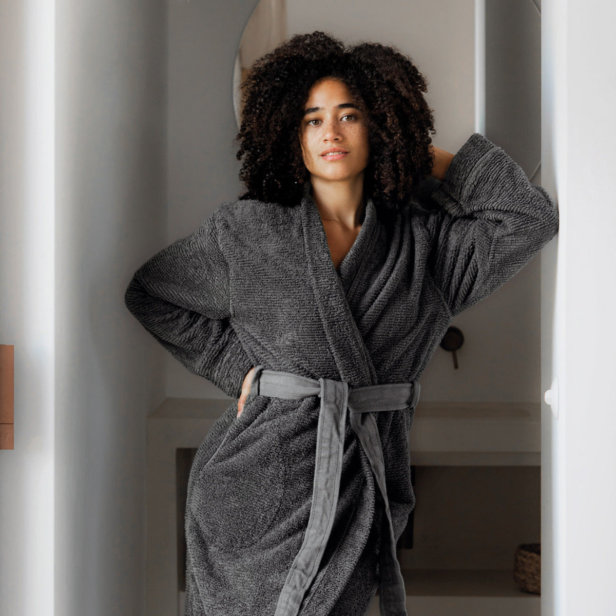 frotē halāts RIBBON, 100% kokvilna, 400g/kvm, storm, antracīts