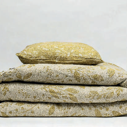 gultas veļa EVERGREEN, 100% lins, žakards, zaļa ar lapu rakstu