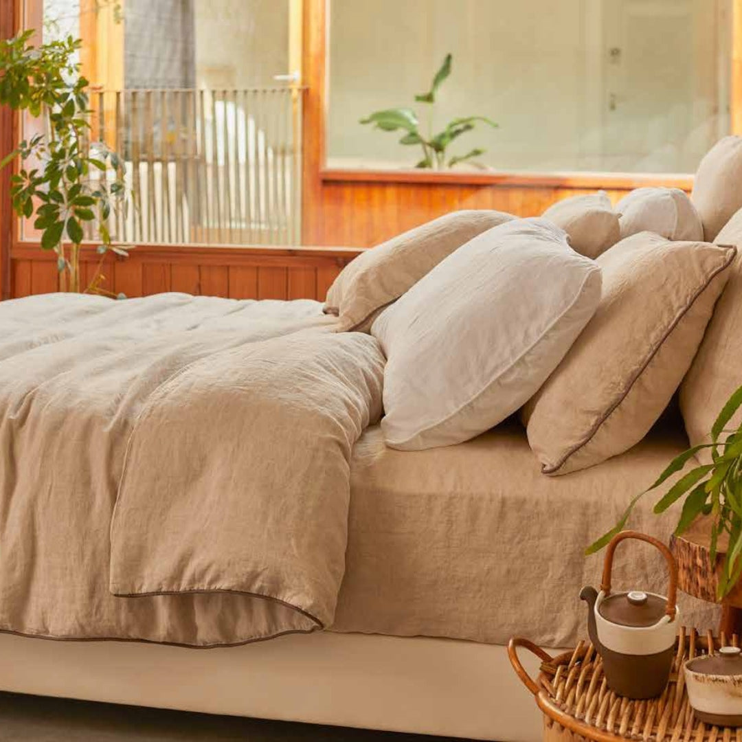 gultas veļa MILANi, 100% Eiropas lins, Stonewashed, naturāls, flax, interjerā