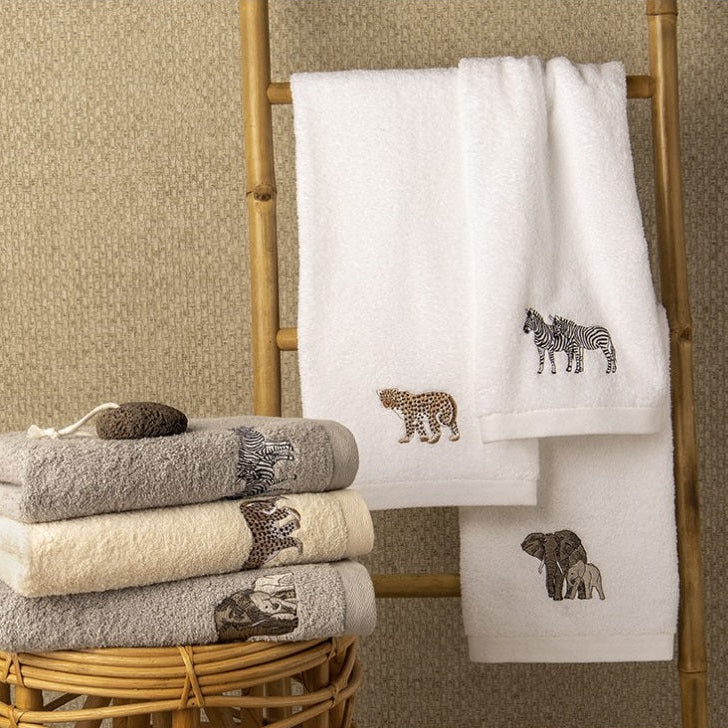 Frortē dvieļi ANIMALS, 100% kokvilna, 500 g/kvm, pelēks, bēšs, balts, ar izšuvumu, interjerā