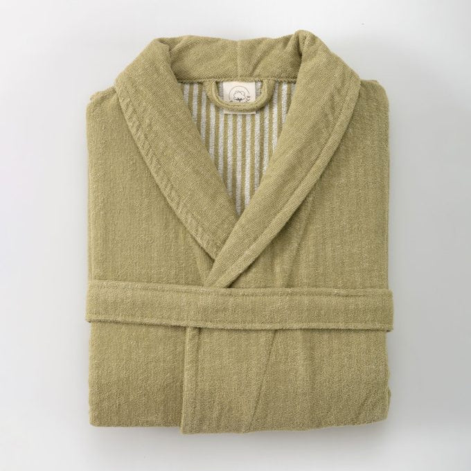 frotē halāts EFFICIENCE STRIPES, 100% kokvilna, ar svitrainām detaļām, olīvu