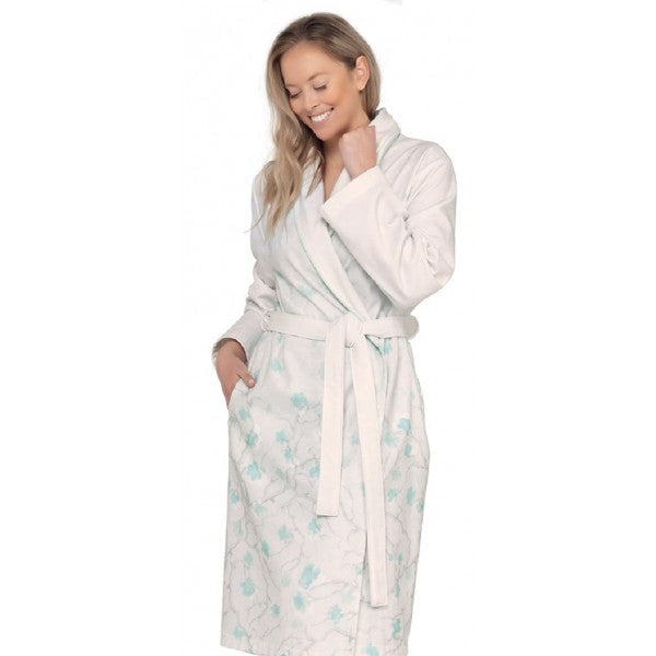 halāts AQUA FLOWERS, 100% kokvilna, balts ar gaiši zilo ziedu printu