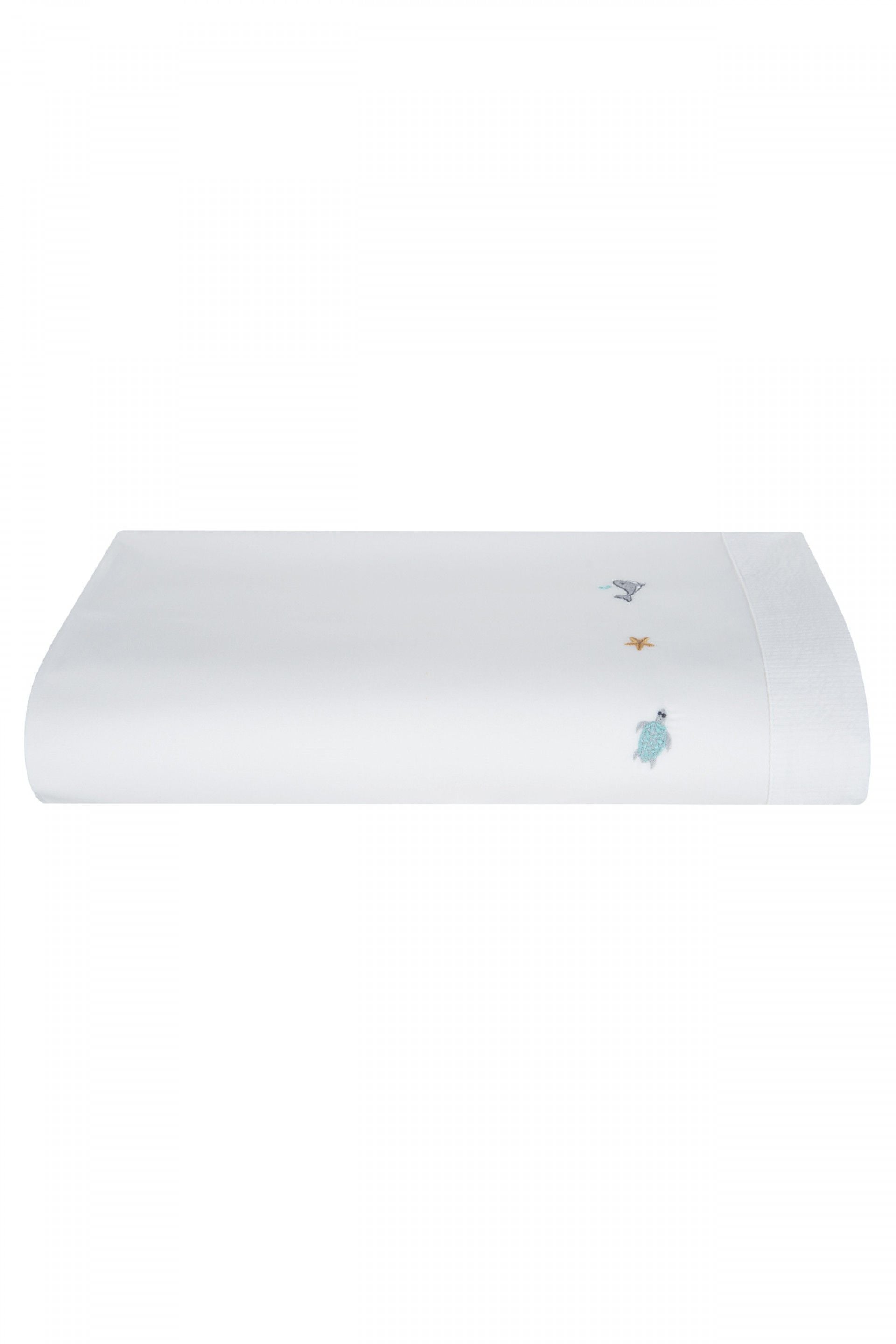 mazuļu virspalags MAR, 100% organiskā kokvilna, 200TC perkals, balts ar izšūvutiem jūras dzīvniekiem, interjerā