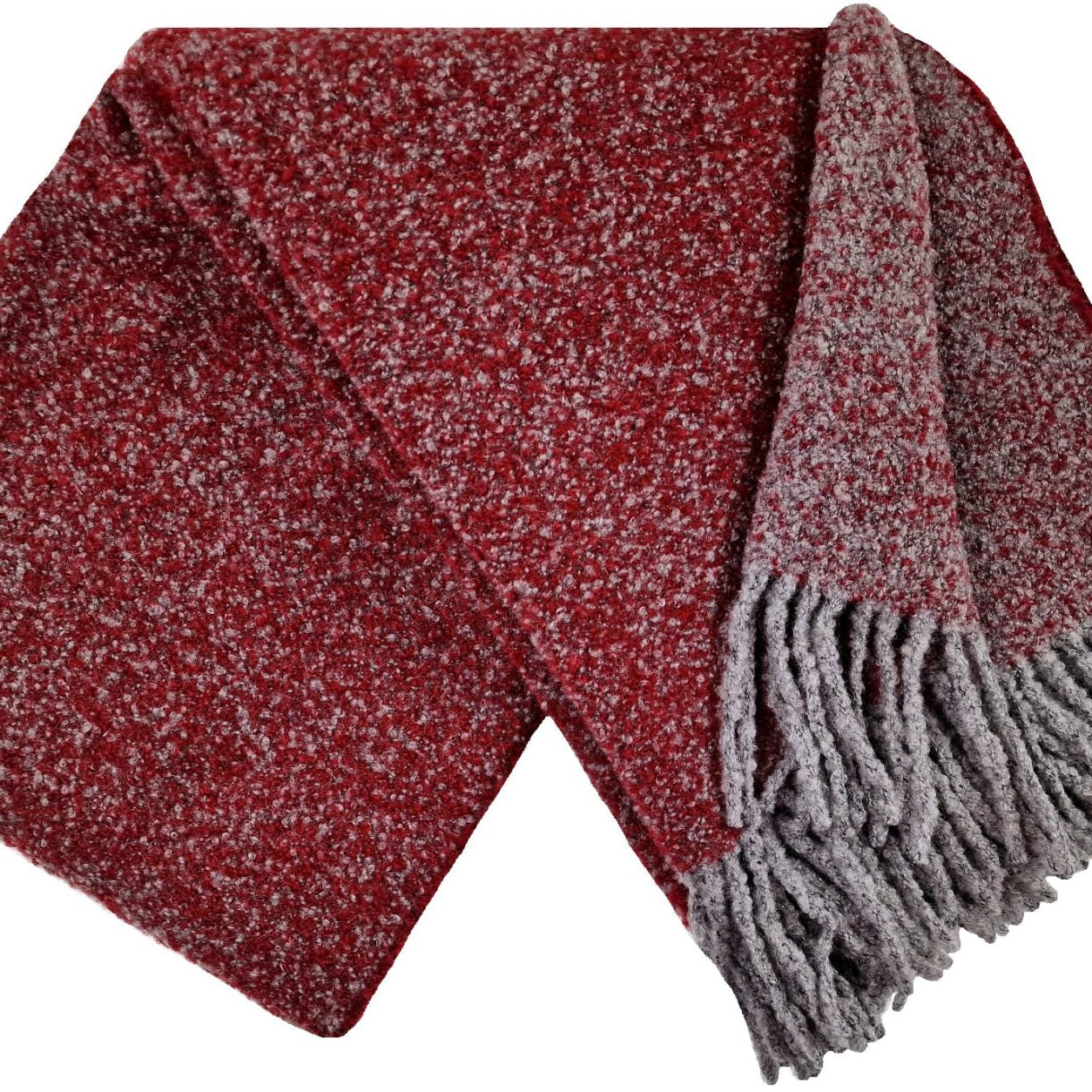 Pleds VENICE BUKLE, 100% vilna, 400g/kvm, buklē tekstura, sarkans-pelēks