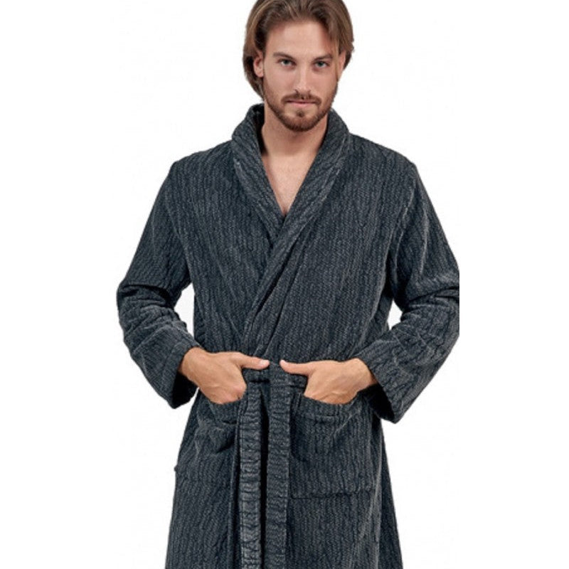 frotē halāts OSACA, 100% kokvilna, 360 g/kvm, tumši pelēks ar melnu