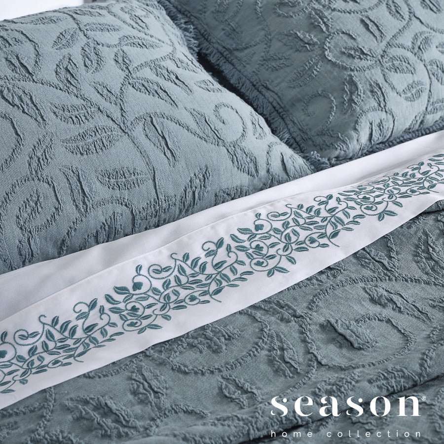 dekoratīvā spilvendrāna BUTURI, 99% BCI kokvilna, 1% elastāns, žakarda, blue, pelēk zils, interjerā