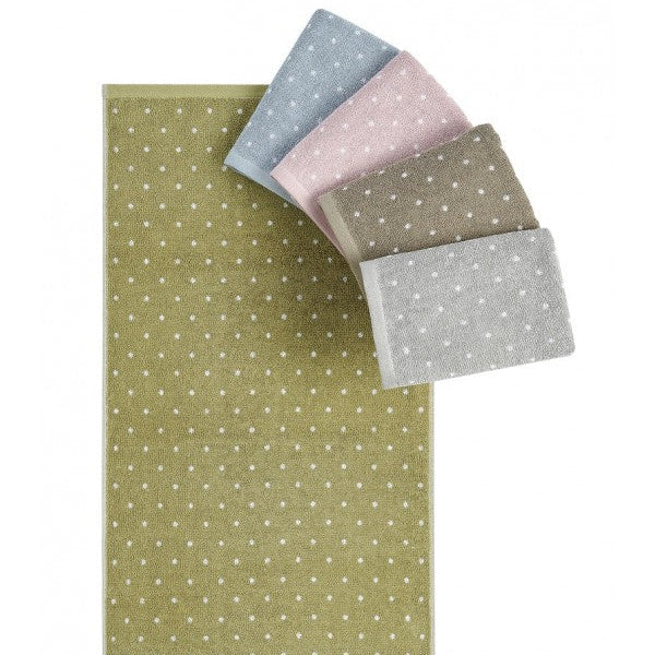 Frotē dvieļi EFFICIENCE DOTS, 74% kokvilna, 20% pārstrādāta kokvilna un 6% citi, 520g/kvm, dažādas krāsas ar punktiņām