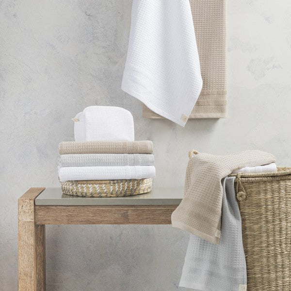 Vannas vafeļdvieļi N HOME, 100% kokvilna, no otrreizēi pārstrādātas organiskās dzijas, belts, bēšs, pelēks, interjerā