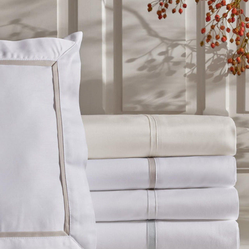spilvendrānas ESTATE, 100% kokvilna, 500TC satīns, balts ar bēšu interjerā