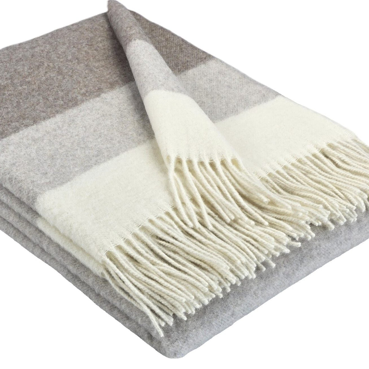 Pleds FARO S, 140x200, 90% merino vilna, 10% kašmirs, svītrains, Brūns-bēšs