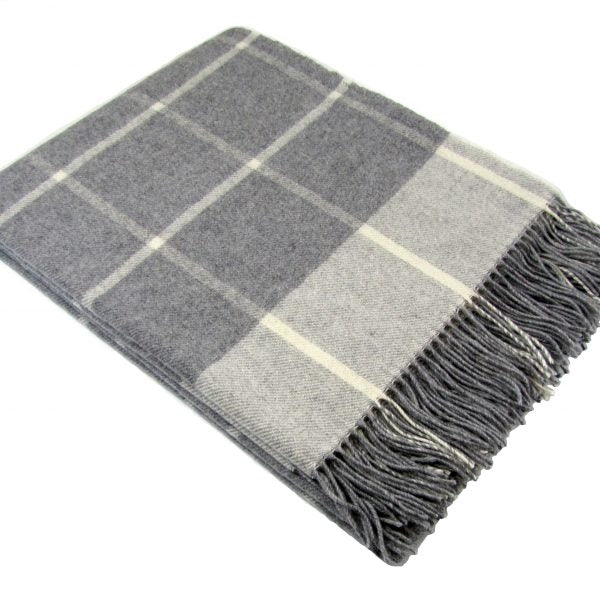 Pleds FARO rūtiņu, 140x200, 90% merino vilna, 10% kašmirs, pelēks-tumši pelēks