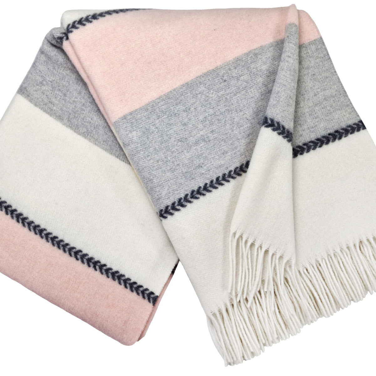 Pleds FARO K, 140x200, 90% merino vilna, 10% kašmirs, svītrains, balts-pelēks-roza