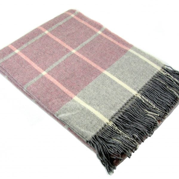 Pleds FARO rūtiņu, 140x200, 90% merino vilna, 10% kašmirs, pelēks-rozs