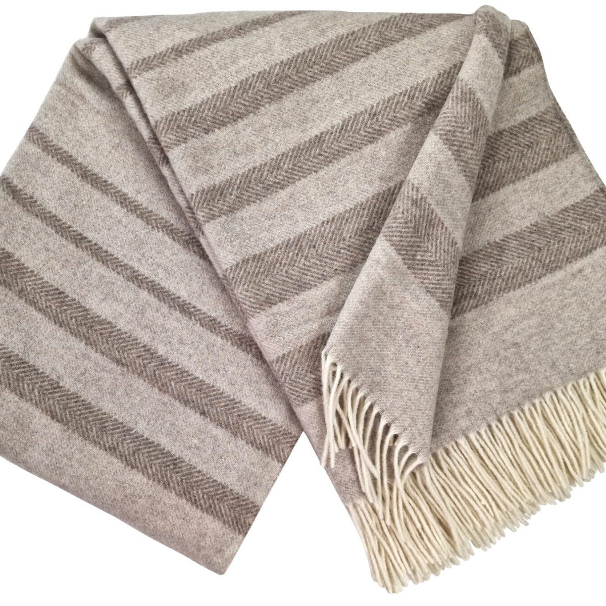 Pleds FARO S, 140x200, 90% merino vilna, 10% kašmirs, svītrains, bēšs-brūns