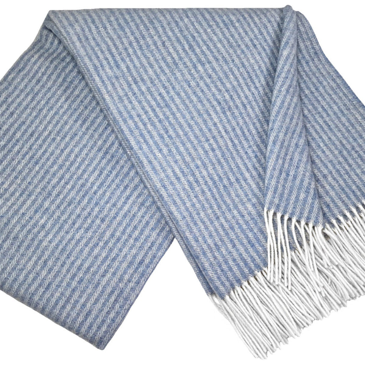Pleds FARO S, 140x200, 90% merino vilna, 10% kašmirs, svītrains, zils