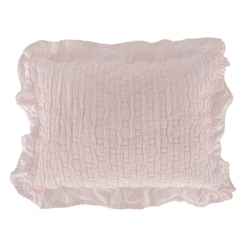 mazuļu dekoratīvā spilvendrāna FOLLIY, 100% organiskā kokvilna, strukturētā ar volāniem, rozā