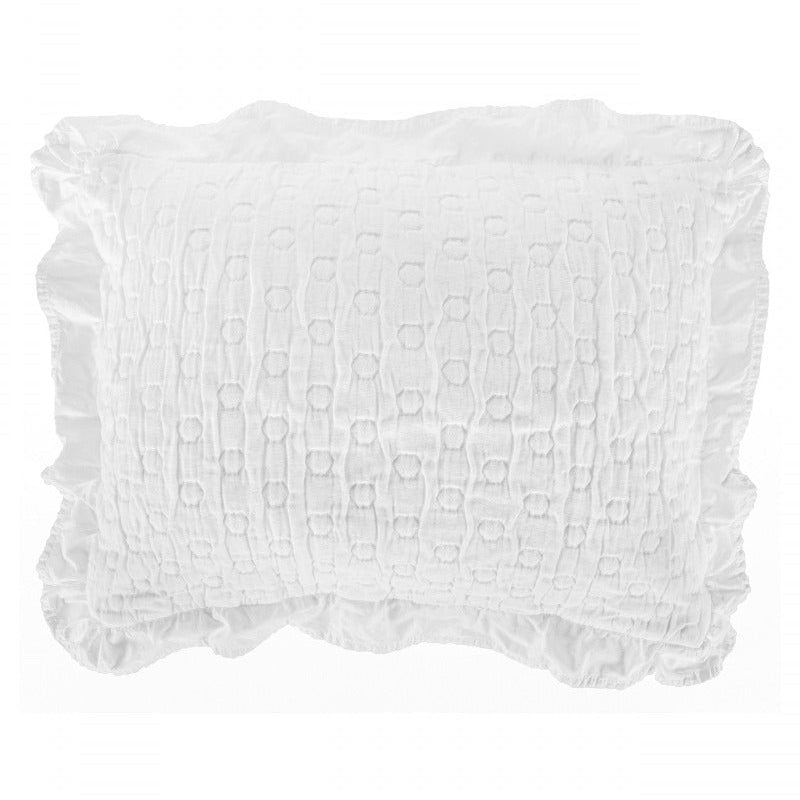 mazuļu dekoratīvā spilvendrāna FOLLIY, 100% organiskā kokvilna, strukturētā ar volāniem, balta