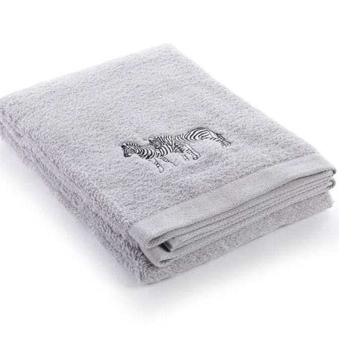 Frortē dvieļi ANIMALS, 100% kokvilna, 500 g/kvm, pelēks,ar izšuvumu zebra