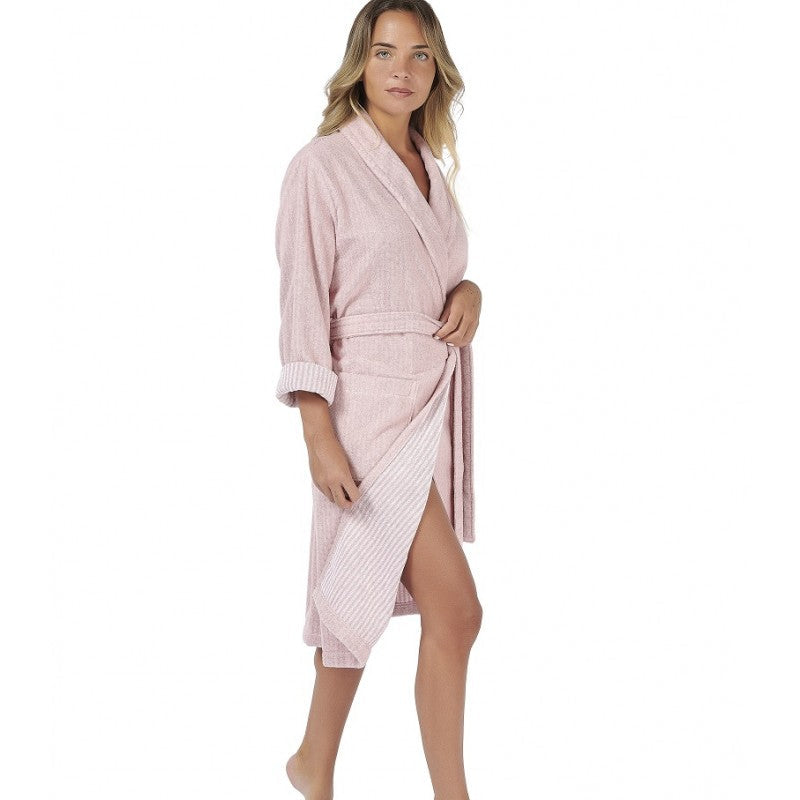 frotē halāts EFFICIENCE STRIPES, 100% kokvilna, ar svitrainām detaļām, flamingo, rozā krāsā