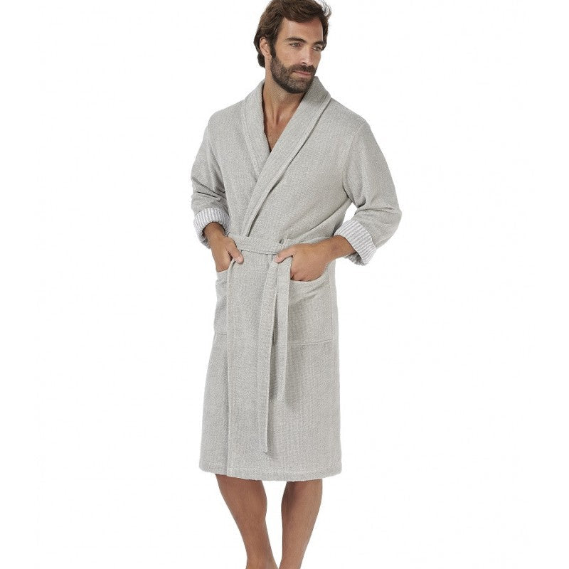 frotē halāts EFFICIENCE STRIPES, 100% kokvilna, ar svitrainām detaļām, pelēks