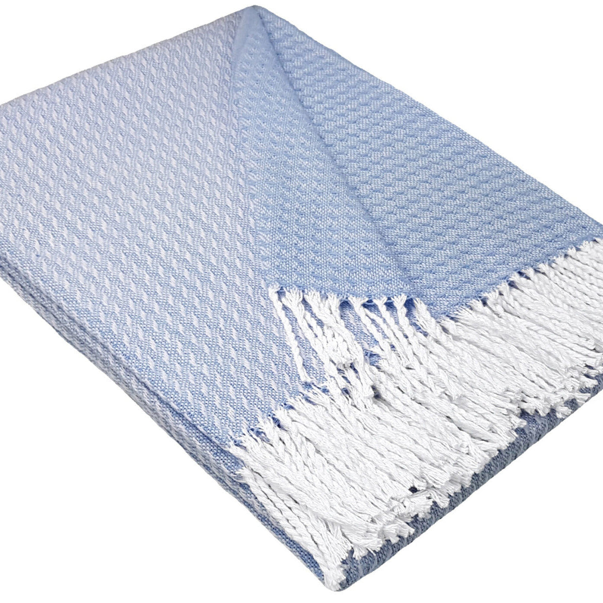 Pleds MALTA ,70% kokvilna 30% polesters, ar bārksti, gaiši zils