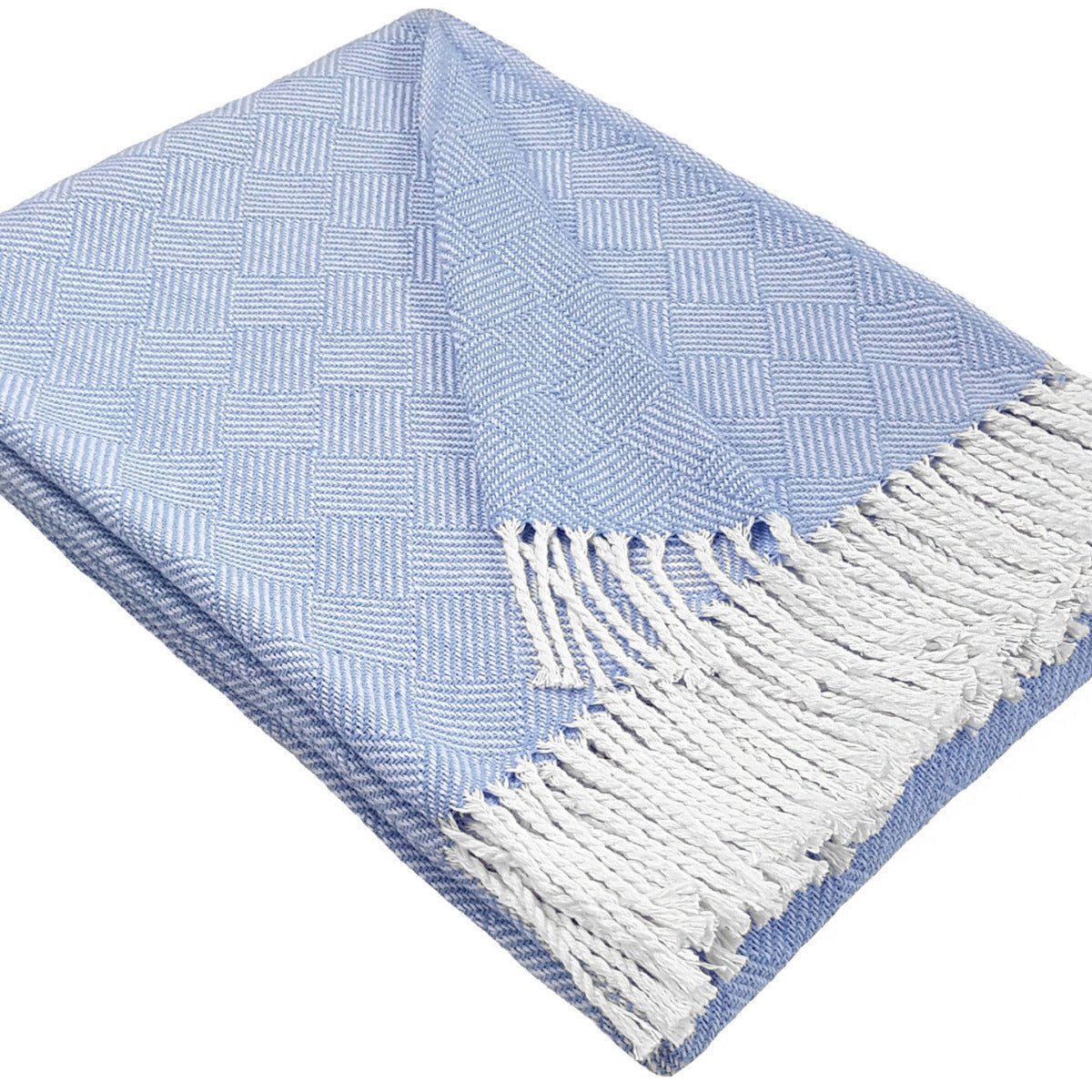 Pleds MALTA K,70% kokvilna 30% polesters, ar bārksti, gaiši zils