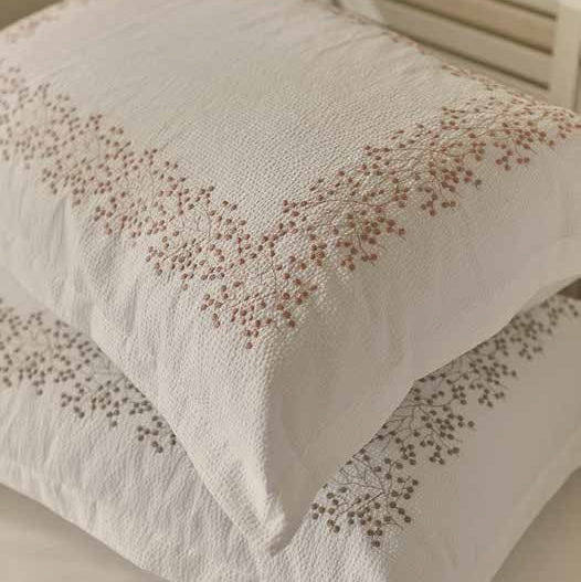 spilvendrāna MIMOZA, 100% kokvilna, seersucker, baltā ar rozā izšuvumu