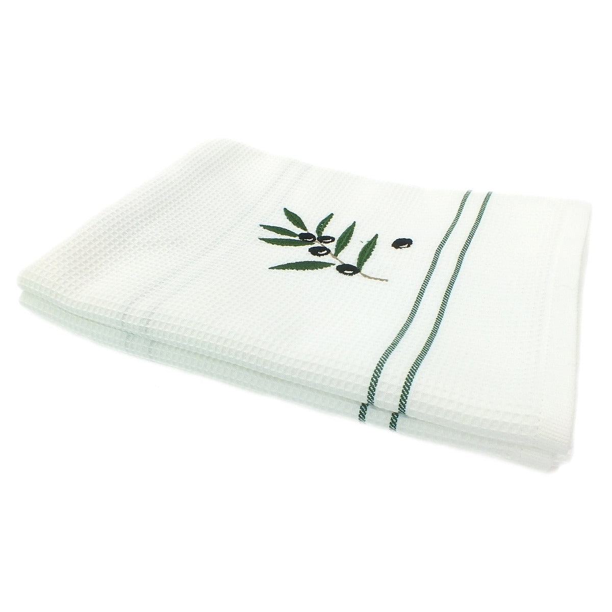virtuves dvieļis ar izšuvumu, 50x70, 100% kokvilna, 260 g/kvm, vafeļaudums, izšūtis raksts olīves