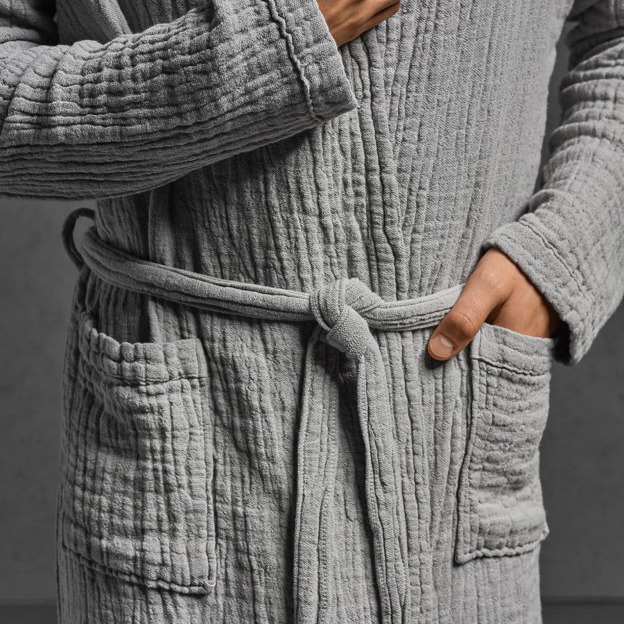 Peldmētelis ar kapuci PUNTO, 100% BCI cotton, pelēks