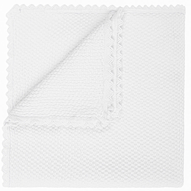 mazuļu trikotāžas pleds ar volānu RITA, 100% kokvilna, balts