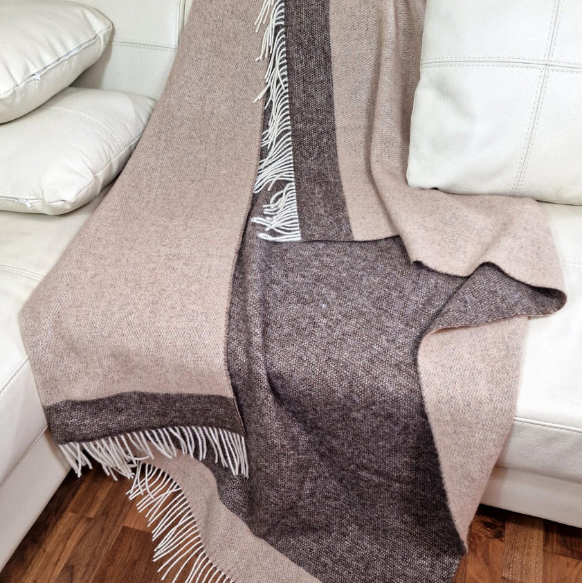 Vilnas pleds TIROL, 140x200, 100% vilna, 340 g/kvm, svītrains, bēšs-brūns