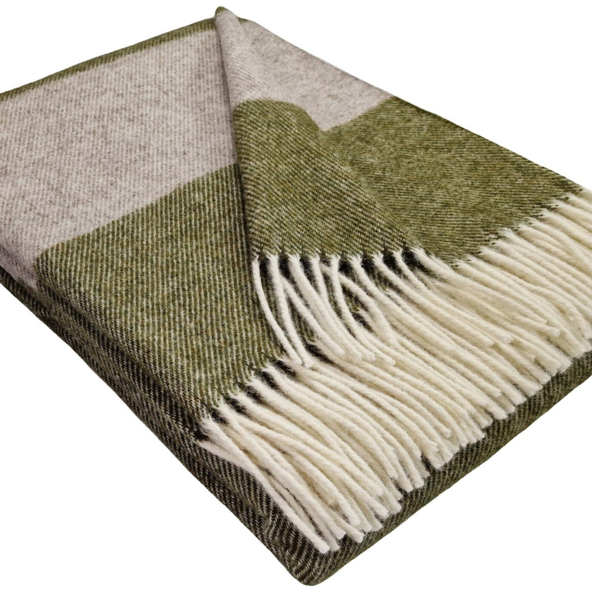 Vilnas pleds TIROL, 140x200, 100% vilna, 340 g/kvm, svītrains, haki zaļš-pelēks