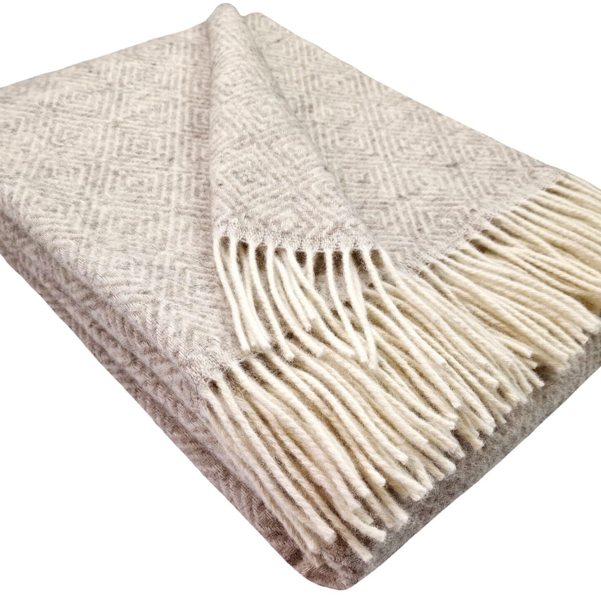 Vilnas pleds TIROL, 140x200, 100% vilna, 340 g/kvm, grafiskas rakts, taupe bēšs