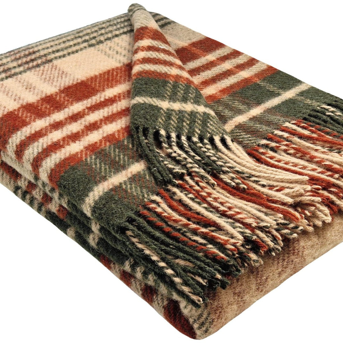 Vilnas pleds TIROL, 140x200, 100% vilna, 340 g/kvm, rūtiņu, bēšs-terrakota-olīvu