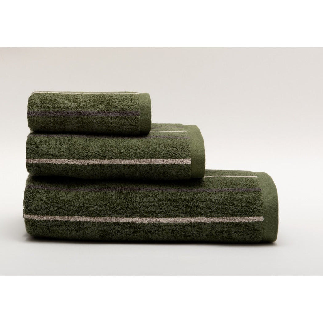 Frotē dvieļi BOLD, 100% kokvilna, 500g/kvm, ar svitrām, sūnu zaļš