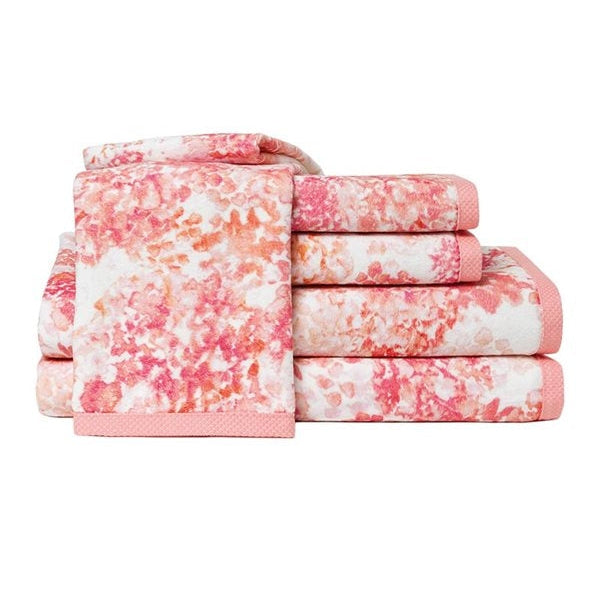 Velūra dvielis GEORGIA, 100% kokvilna, velūrs, frotē, balts ar rozes krāsas ziedu rakstu