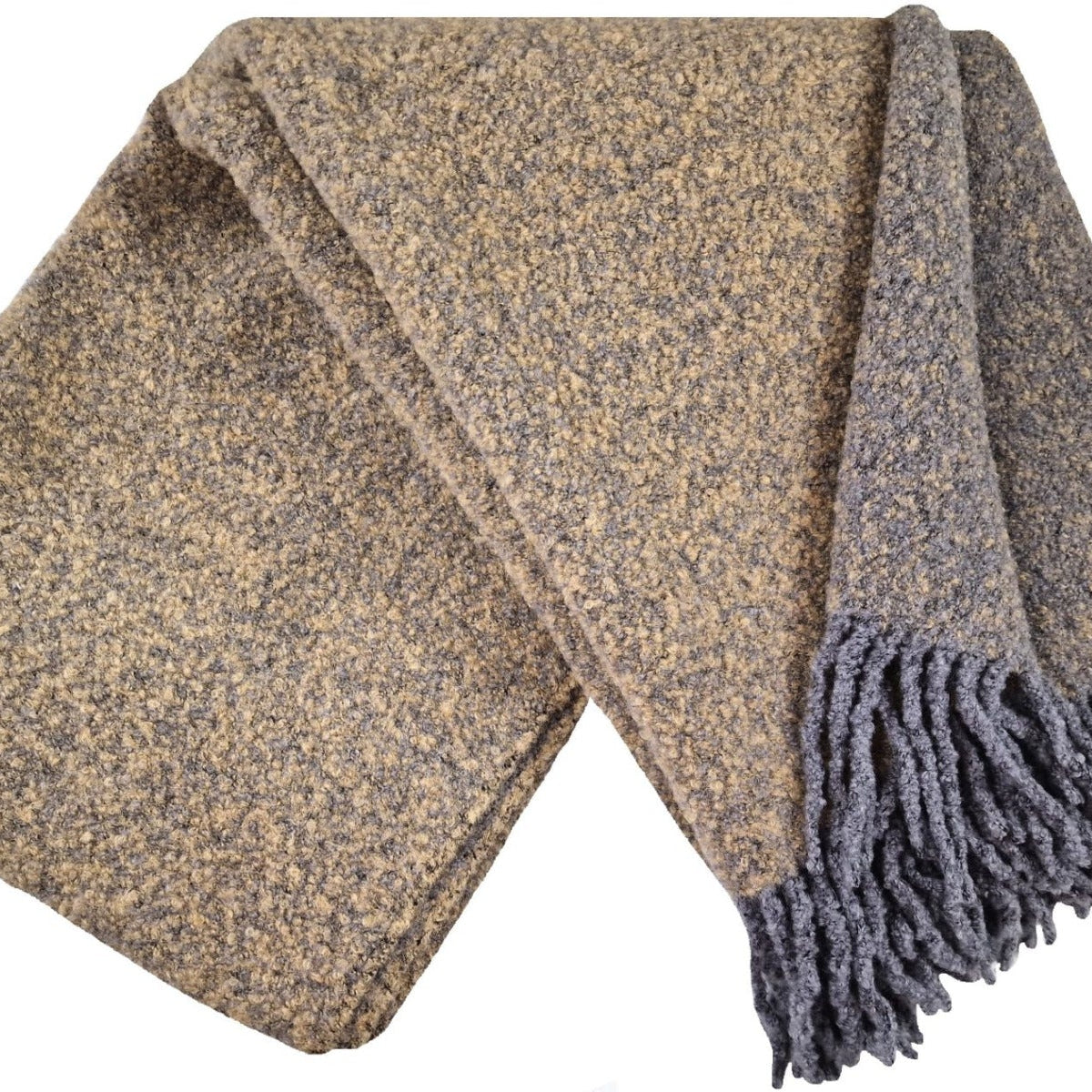 Pleds VENICE BUKLE, 100% vilna, 400g/kvm, buklē tekstura, pelēks-bēšs