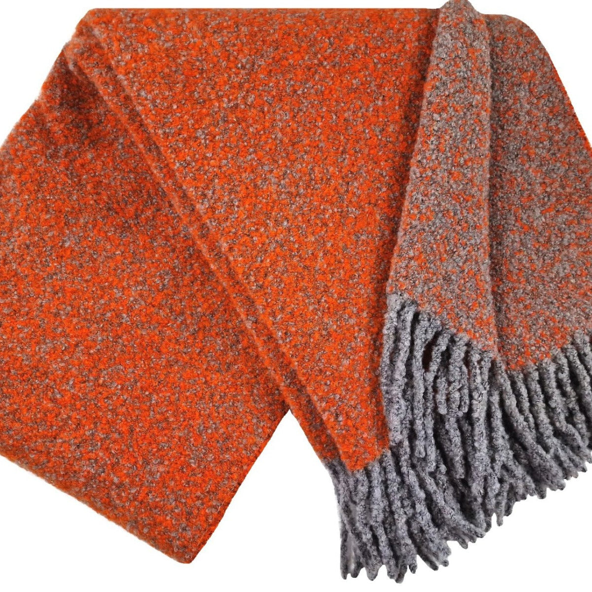 Pleds VENICE BUKLE, 100% vilna, 400g/kvm, buklē tekstura, pelēks-oranžš