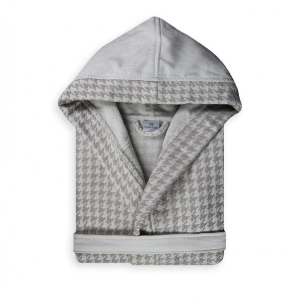 halāts ar kapuci Zosu kājiņa, 100% kokvilna, 380g/kvm, bēšs zosu kājiņa raksts