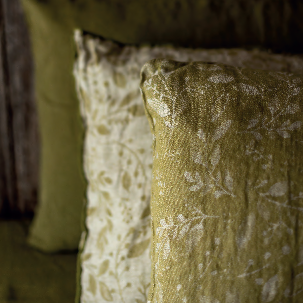 spilvendrānas EVERGREEN, 100% lins, žakards, zaļas ar lapu rakstu