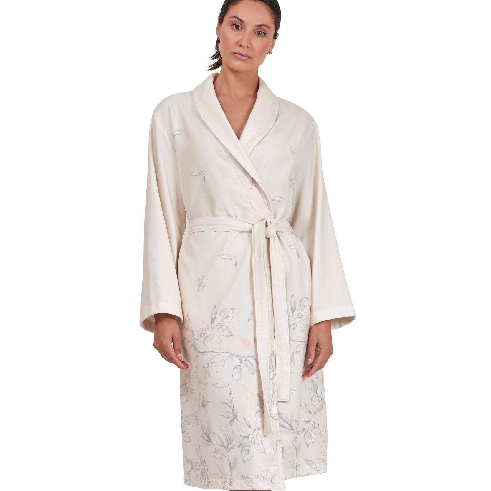 halāts AQUA FLOWERS, 100% kokvilna, bēšs ar vieglu lapu printu