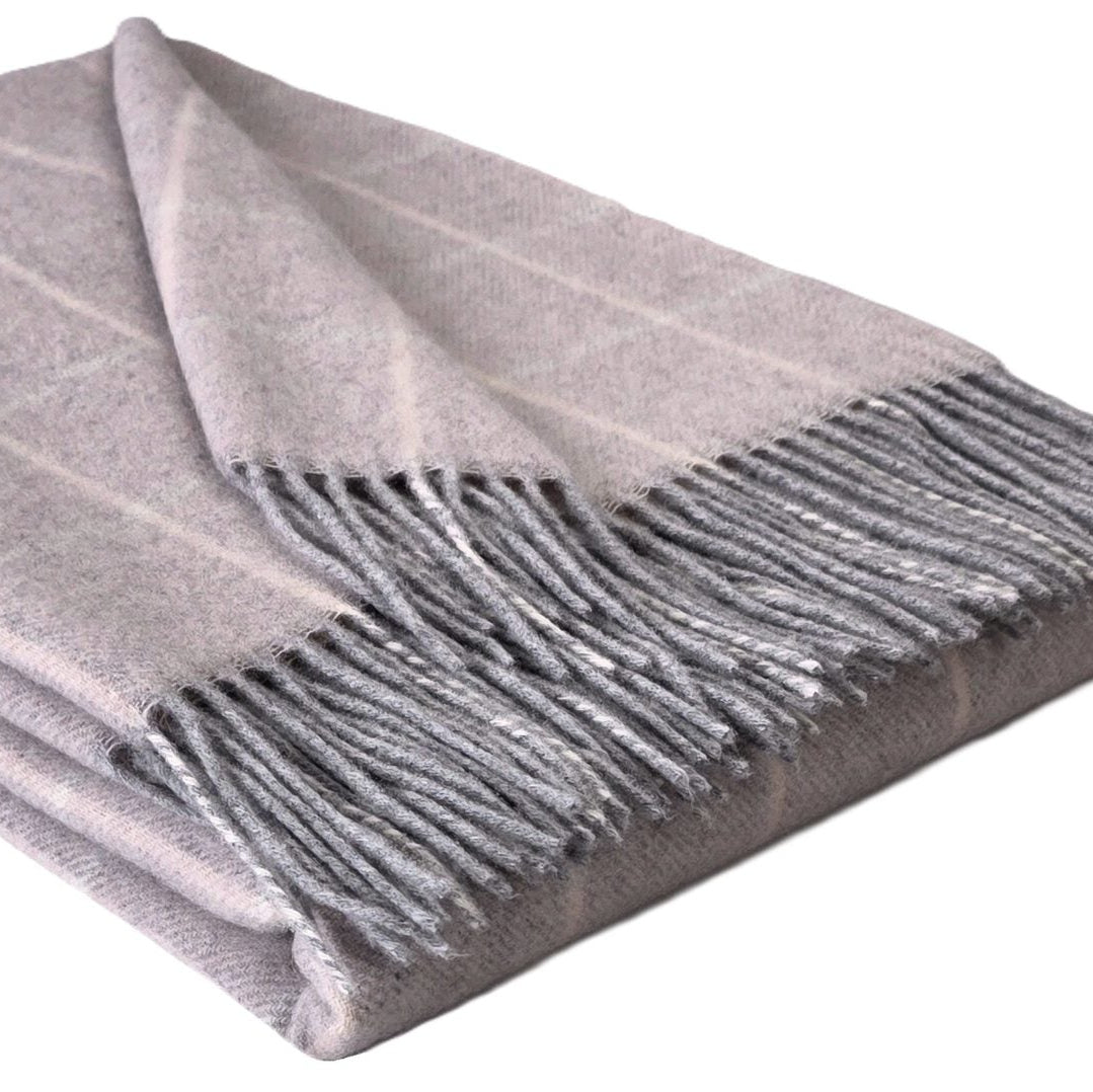 Pleds FARO J rūtiņu, 140x200, 90% merino vilna, 10% kašmirs, pelēks-rozs