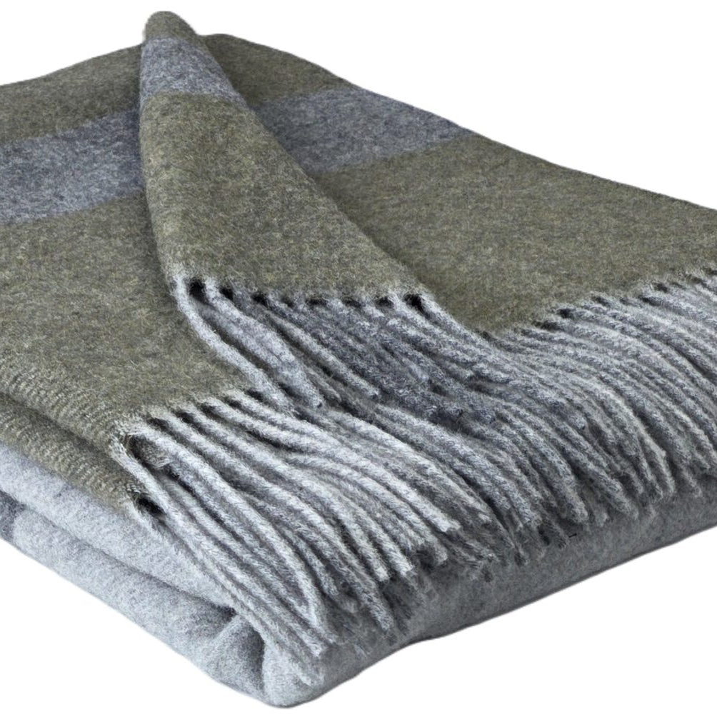 FARO merino kašmira plēds strīpains pelēks-olive-bēšs