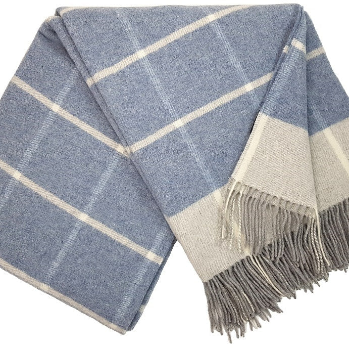 Pleds FARO rūtiņu, 140x200, 90% merino vilna, 10% kašmirs, zils-pelēks