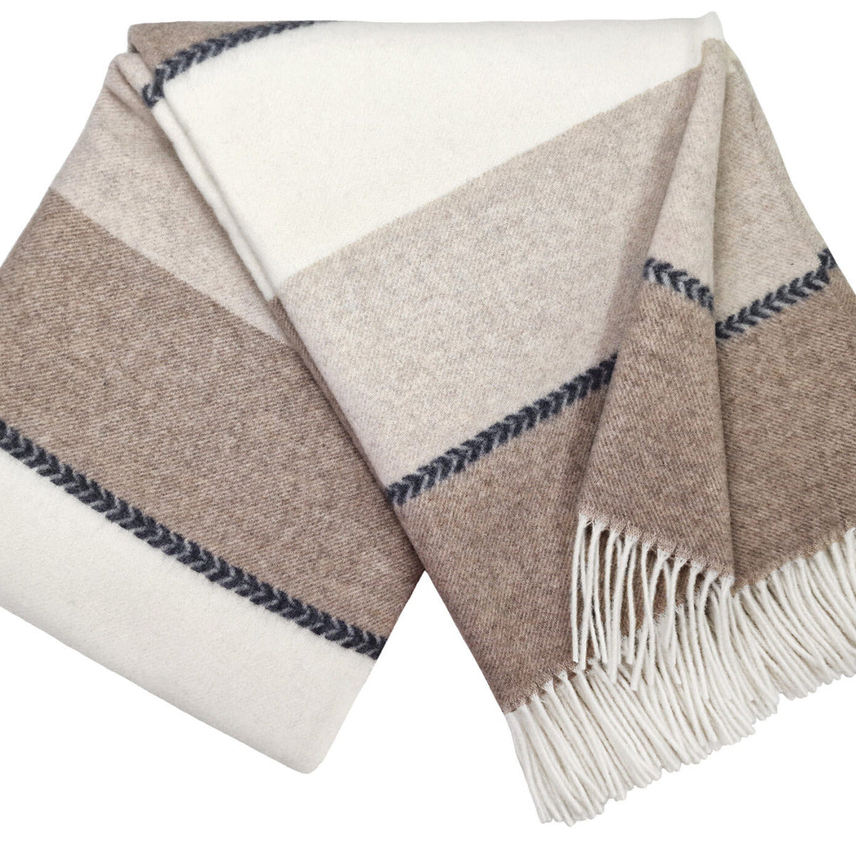 Pleds FARO K, 140x200, 90% merino vilna, 10% kašmirs, avītrains, balts-bēšs-brūns