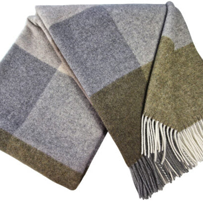 Pleds FARO rūtiņu, 140x200, 90% merino vilna, 10% kašmirs, pelēks-olīvu