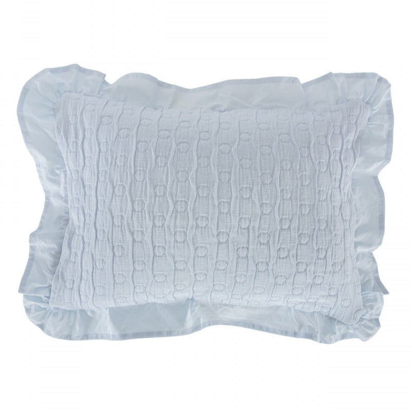 mazuļu dekoratīvā spilvendrāna FOLLIY, 100% organiskā kokvilna, strukturētā ar volāniem, gaiši zila