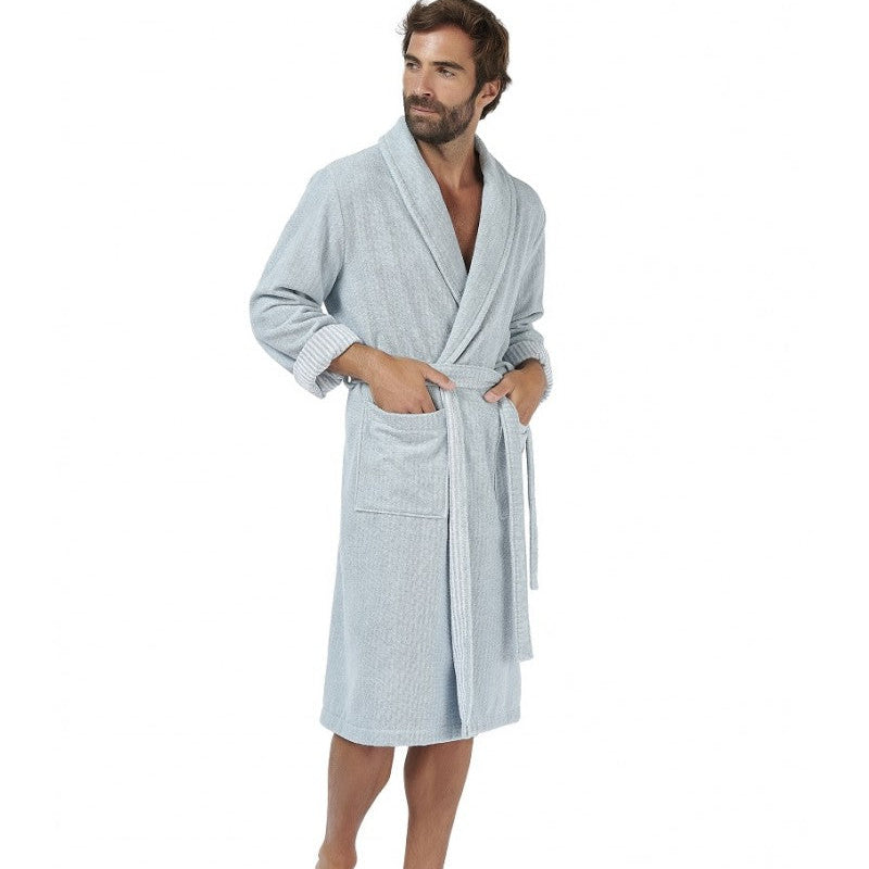 frotē halāts EFFICIENCE STRIPES, 100% kokvilna, ar svitrainām detaļām, capri, gaiši zils