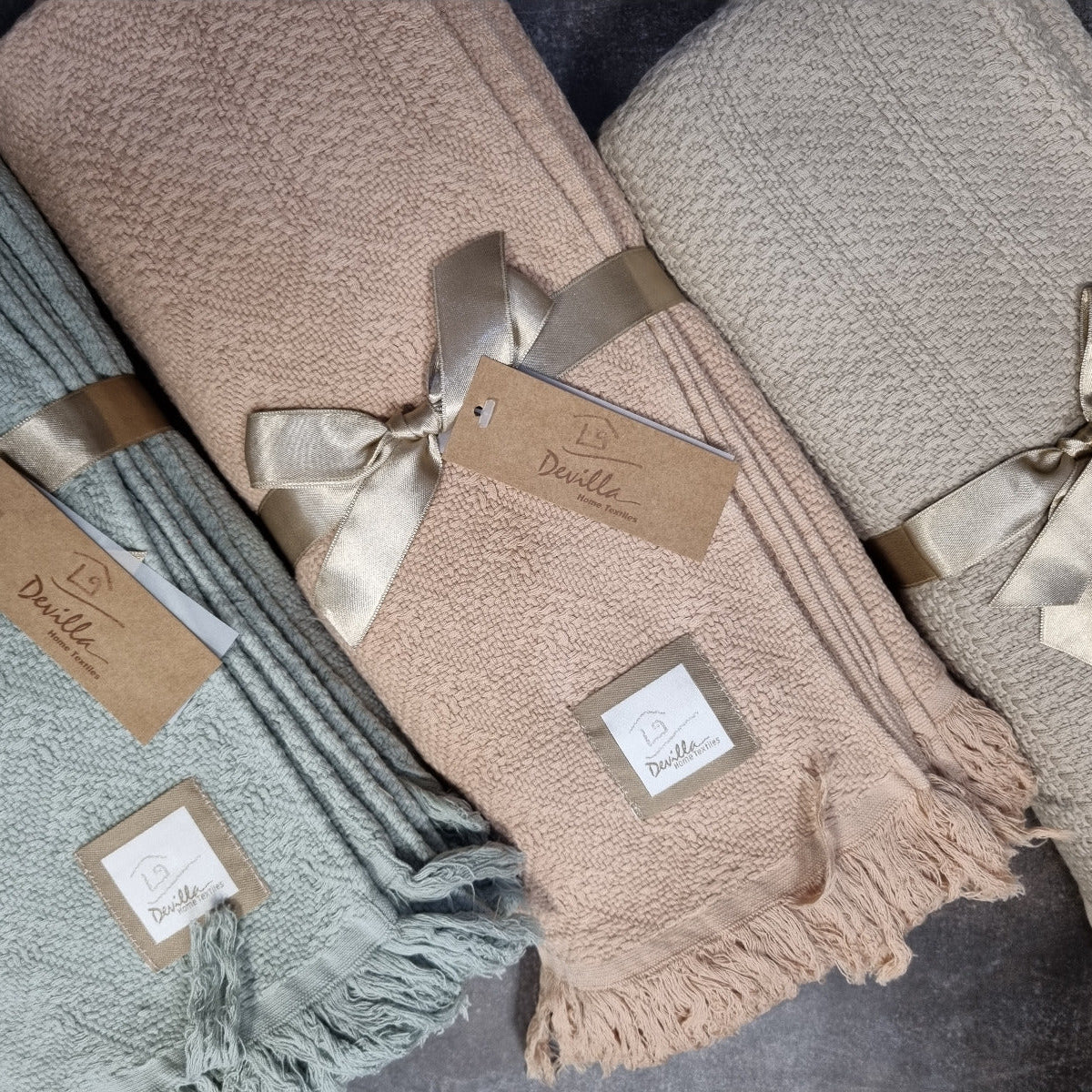 Pleds LACE, 100% kokvilna, stonewashed, zaļš, pūderrozs, pelēkbēšs