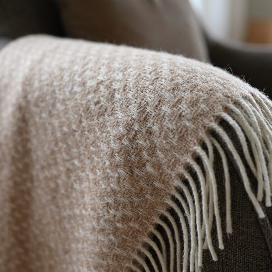 NORD A 100% vilnas pleds 140x200 white-beige, tūvplānā
